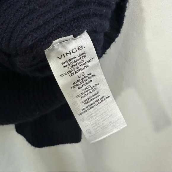 Vince Wool Cashmere Ribbed Knit Cardigan Sweater in Navy Blue - Picture 9 of 10